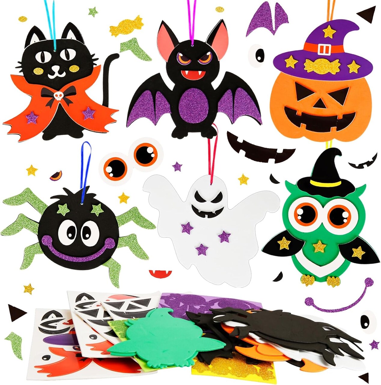 12 Pack Halloween Craft Kit for Kids - Make Your Own Foam Stickers & Arts
